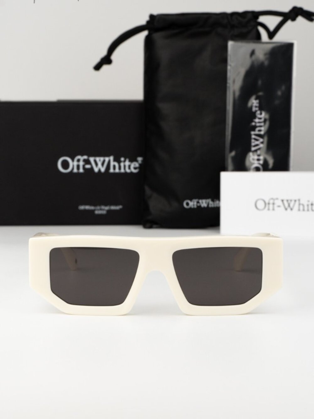 Off-White Men Sunglasses White Grey Rectangle OERI13F 0107 NEW AUTHENTIC